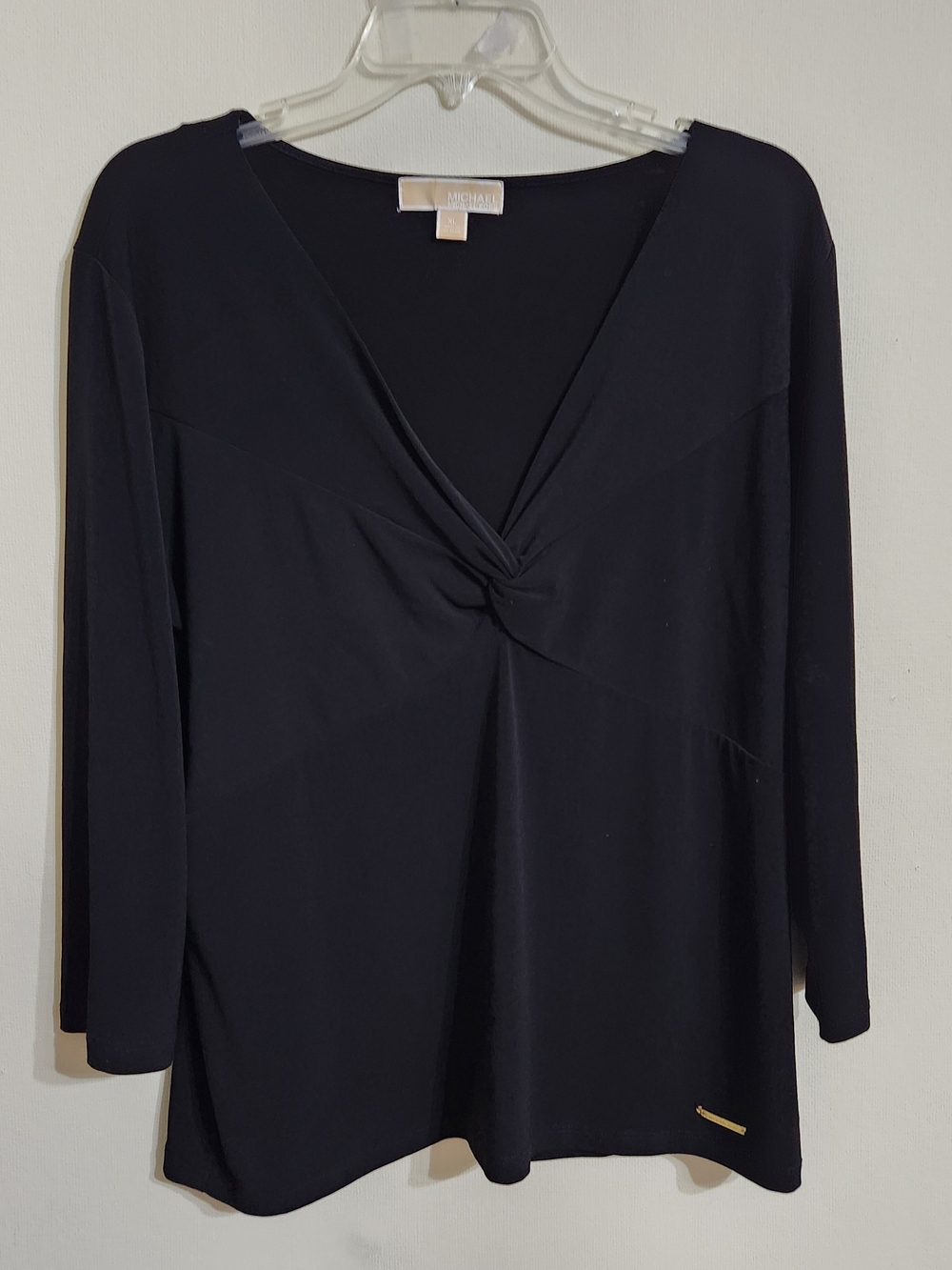Michael Kors Black Long Sleeve Twist Front V-Neck Top